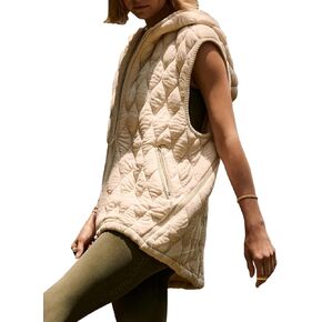 D-Sun Women's Quilted Puffer Vest Casual Sleeveless Hooded Zip Up Jacket Coat Outerwear With Pocket