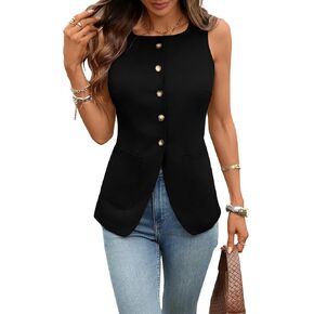 Women's Linen Vest Square Neck Button Down Back Tie Blazers Vest with Pockets in Kuwait