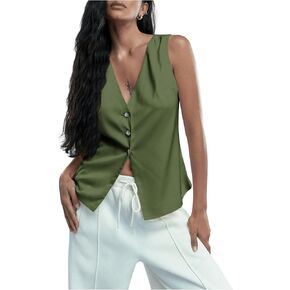 SweatyRocks Women's Button Down Suit Vest V Neck Sleeveless Suit Jacket Waistcoat