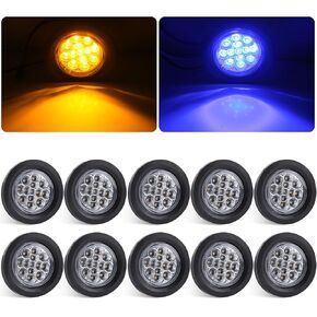 10pcs ثورة مزدوجة 2.5 بوصة مستديرة مصابيح LED أضواء 13 LED العنبر/الأزرق ، مصابيح التخليص الجانبية العنبر إلى الأضواء المساعدة الزرقاء مختومة لشاحنة المقطورة ، عدسة صافية ، IP67 مقاومة للماء