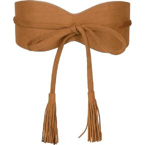 Womens Faux Suede Tassel Belt, Vintage Bow Tie Corset Cinch Obi Belts Waistband for Dress