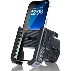 Motorcycle Phone Mount Holder - Camera Friendly、1s Lock Bike Phone Holder Handlebar Clamp, Bicycle Scooter Phone Clip, for iPhone 16 Pro Max, 15 14, 2.68~3.86" Wide Phones (Black)