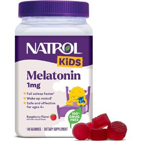 Natrol Kids Melatonin 1 mg, Dietary Supplement for Restful Sleep, Melatonin Gummies for Kids, 140 Raspberry-Flavored Gummies, Up to a 140 Day Supply