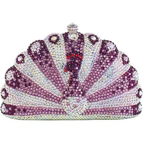 Peacock Crystal Clutch Purses for Women Sparkly Rhinestone Evening Handbags Party Wedding Glitter Purse A-Purple&Silver