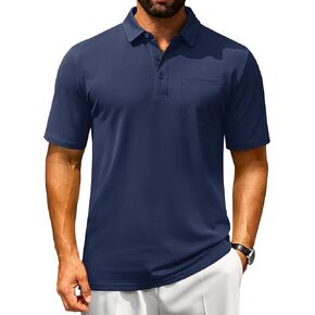 Cotrasen Men's Polo Shirts Short Sleeve Cotton Pique Classic Fit Casual Pocket T-Shirt Colling Performance Golf Shirts