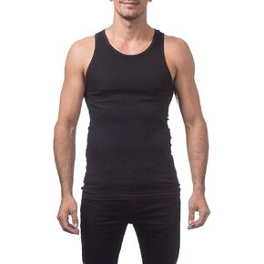 Pro Club Men's Premium Ringspun Cotton Ribbed A-Shirt, Black, 2X-Large (3 Pack)