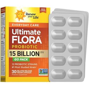 Ultimate Flora Probiotics 15 Billion CFU Delayed Release Vegan Capsules Go Pack | 12 Strains | Digestive Health | Immune Health | Extra Care | Dairy Free | 30 Count