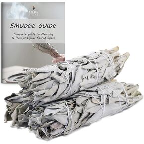 Veda القديم 4 بوصة Sage Sage Smudge العصي بكميات كبيرة مع دليل بداية (3 عبوات) تلطيخ العصي الحكيم الأكبر لتطهير المنزل | الحكيم الأبيض لليوغا الطاقة الملطفة والسلبية | حزم حكيم كاليفورنيا