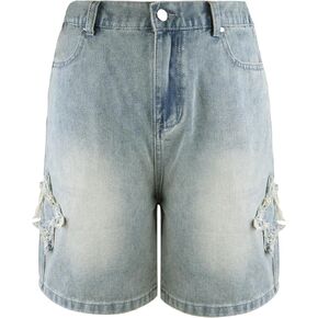 Womens Jean Shorts Womens Star High Waisted Cargo Denim Shorts for Women Trendy