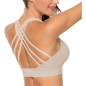 nine bull Strappy Sports Bras for Women, Criss Cross Back Removable Padded Yoga Bra Medium-High Support Workout