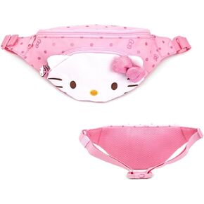 Kawaii Japanese Cat Face Fanny Pack Waist Belt Bag Cute Cartoon Character with Ribbon Adjustable for Carrying a Phone Small Essentials