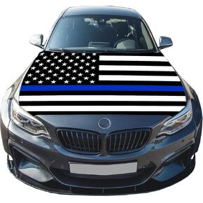 Thin Blue Line Flag Police Flag for Car Hood Cover 4X5 Ft Car Flag for Anniversaries Vehicles Decorate Accessories Fits Coupe Saloon SUV Pickup Trucks