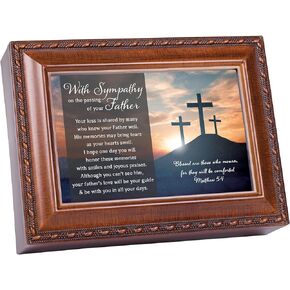 Cottage Garden Sympathy Passing Father Woodgrain Music Box Plays How Great Thou Art