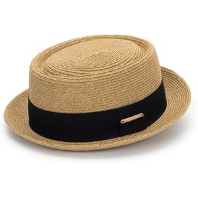 Men Women Straw-Pork-Pie-Hat - Classic Summer Beach Sun Hat UPF Straw Hat for Travel Holiday(Size:S-M)