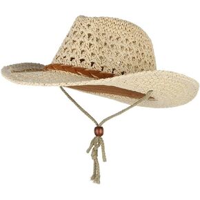 Western Cowboy Straw Hat for Men Women Wide Brim Cowgirl Cap Shapeable Packable Beach Sun Cap UPF 50+ Fedora Panama Hat