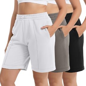 3 Pack Women's Plus Size Athletic Drawstring Shorts Bermuda Long Sweat Short High Waist Casual Pants with Pockets