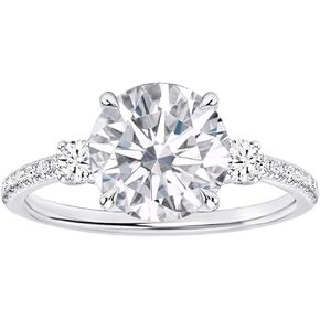 1-6 Carat Round 14K White Gold LAB GROWN Diamond and LAB GROWN Diamond Engagement Ring (1ct Center, AAAA Heirloom Quality)