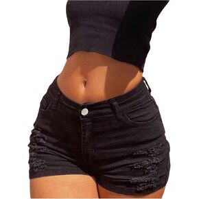 SOLY HUX Women's Ripped Denim Shorts Straight Leg Skinny Mini Shorts Distressed Short Jeans