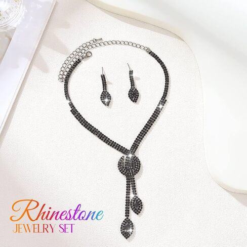 Aukmla Silver Bridal Wedding Jewelry Set Sparkly Rhinestones Weddding Necklace Earrings Set Prom Jewerly for Women in Kuwait