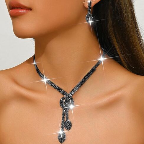 Aukmla Silver Bridal Wedding Jewelry Set Sparkly Rhinestones Weddding Necklace Earrings Set Prom Jewerly for Women in Kuwait