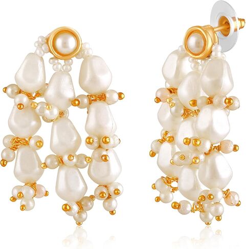 Aheli Pink Mint Kundan Stone & Beads Studded Netlace Dangle أقراط Maangtikka المجوهرات العرقية هدية للنساء in Saudi Arabia