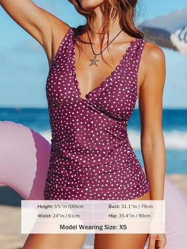 CUPSHE Women's Tankini Sets Scalloped V Neck High Waisted Two Piece Bathing Suits Crossback Straps Ruched in Saudi Arabia