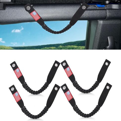 Jimen for Bronco Grab Handle, 4 Pack Front and Rear Roll Bar Grip Handles Compatible with Ford Bronco 2021-2023, American Flag (Black) in Saudi Arabia