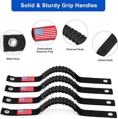 Jimen for Bronco Grab Handle ، 4 حزمة مقبلة أمامية وخلفية لفة القبضة متوافقة مع Ford Bronco 2021-2023 ، Flag American (Black) in Kuwait