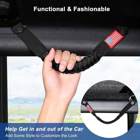 Jimen for Bronco Grab Handle, 4 Pack Front and Rear Roll Bar Grip Handles Compatible with Ford Bronco 2021-2023, American Flag (Black) in Saudi Arabia