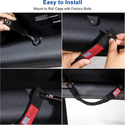 Jimen for Bronco Grab Handle ، 4 حزمة مقبلة أمامية وخلفية لفة القبضة متوافقة مع Ford Bronco 2021-2023 ، Flag American (Black) in Kuwait