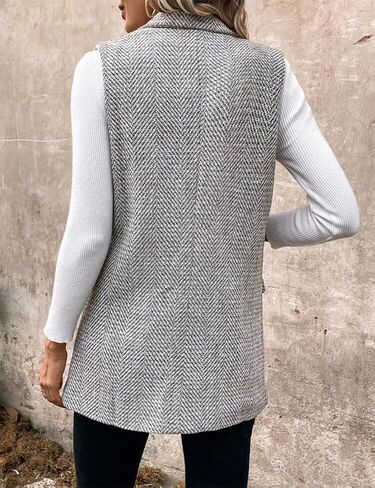 IDEALSANXUN Womens Herringbone Print Vest Fall Winter Double Breasted Sleeveless Blazer Jackets in Kuwait