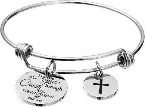Bible Verse Bangle Bracelet Cross Charm Confirmation Bracelet Scripture Jewelry in Saudi Arabia