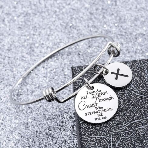 Bible Verse Bangle Bracelet Cross Charm Confirmation Bracelet Scripture Jewelry in Saudi Arabia