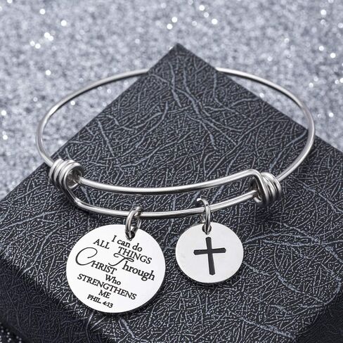 Bible Verse Bangle Bracelet Cross Charm Confirmation Bracelet Scripture Jewelry in Saudi Arabia