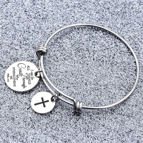 Bible Verse Bangle Bracelet Cross Charm Confirmation Bracelet Scripture Jewelry in Saudi Arabia