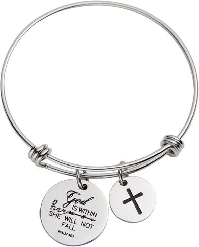 Bible Verse Bangle Bracelet Cross Charm Confirmation Bracelet Scripture Jewelry in Saudi Arabia