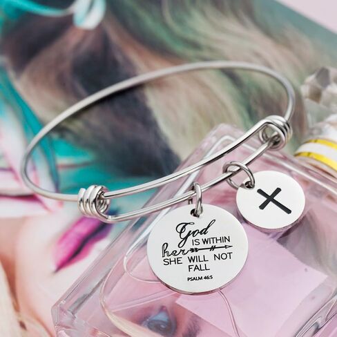 Bible Verse Bangle Bracelet Cross Charm Confirmation Bracelet Scripture Jewelry in Saudi Arabia