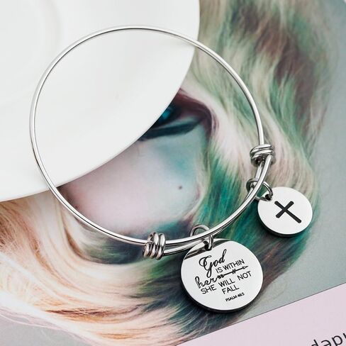 Bible Verse Bangle Bracelet Cross Charm Confirmation Bracelet Scripture Jewelry in Saudi Arabia