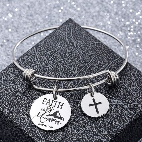 Bible Verse Bangle Bracelet Cross Charm Confirmation Bracelet Scripture Jewelry in Saudi Arabia