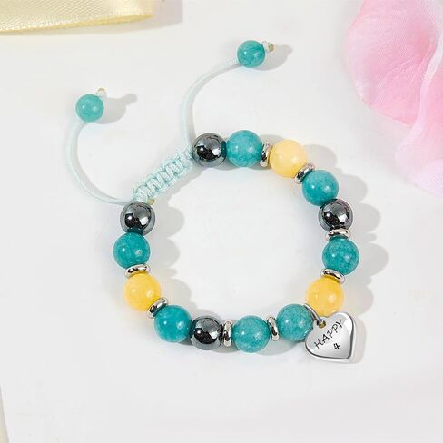 Heart Natural Stone Beaded Bracelet for girl | 3-24 Years Old Birthday Gift | Adjustable Natural Stone Beaded Birthday Bracelets for Girls Jewellery in Saudi Arabia