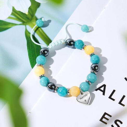 Heart Natural Stone Beaded Bracelet for girl | 3-24 Years Old Birthday Gift | Adjustable Natural Stone Beaded Birthday Bracelets for Girls Jewellery in Saudi Arabia