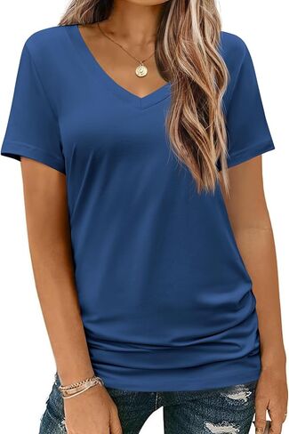 HOTOUCH Womens T Shirts Short Sleeve V Neck Basic Tee Soft Casual Loose Fit Summer Tops Outfits 2025 Fashion in Saudi Arabia