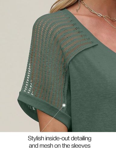 JUSTFASHIONNOW Women's Summer Casual Tops Raglan Short Sleeve V Neck Shirts Trendy 2025 Cute Ladies Blouses Business Outfits in Kuwait