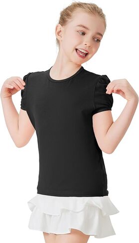 Girls' Puff Sleeve Shirts Summer Round Neck Cotton T-Shirt (2t-13Y) in Kuwait