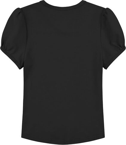 Girls' Puff Sleeve Shirts Summer Round Neck Cotton T-Shirt (2t-13Y) in Kuwait