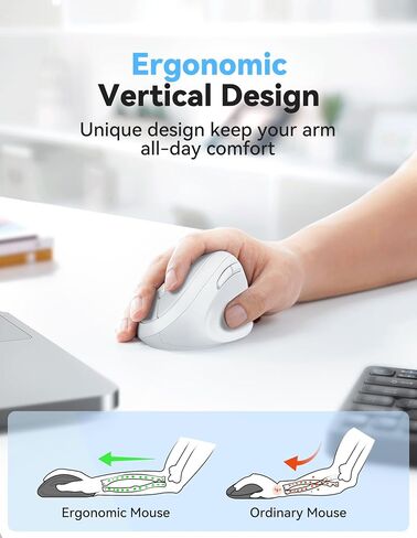 TECKNET Ergonomic Mouse, 4800 DPI Wireless Vertical Mouse, 5 Adjustable DPI Levels, 6 Buttons, 2.4G Silent Wireless Mouse for Laptop, PC, Chromebook, Mac - Grey in Saudi Arabia