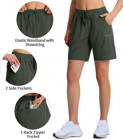 KSMIEN WIND 7 "شورت الشحن المشي لمسافات طويلة خفيفة الوزن للسيدات الجاف الجاف شورت الصيف مع جيوب سحاب للسفر الجولف in Kuwait