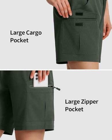 KSMIEN WIND 7 "شورت الشحن المشي لمسافات طويلة خفيفة الوزن للسيدات الجاف الجاف شورت الصيف مع جيوب سحاب للسفر الجولف in Kuwait