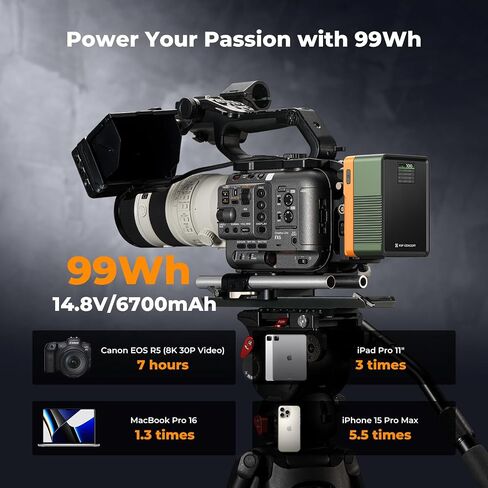 K&F Concept 99Wh V-Mount Battery with PD100W USB-C Fast Charging and Multi-Output Ports, TFT Digital Screen & Emergency Light for Professional Photography in Saudi Arabia