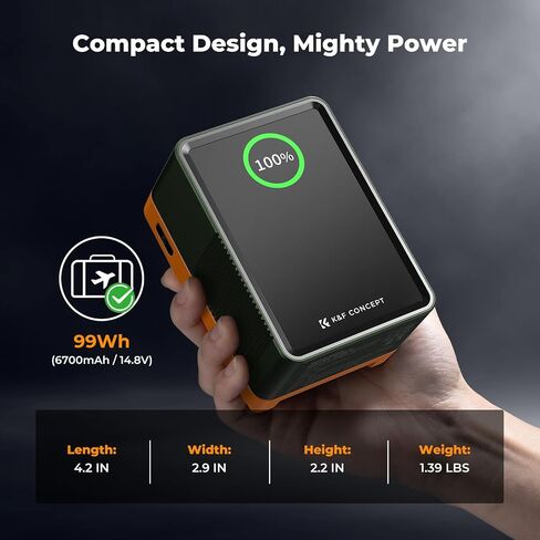 K&F Concept 99Wh V-Mount Battery with PD100W USB-C Fast Charging and Multi-Output Ports, TFT Digital Screen & Emergency Light for Professional Photography in Saudi Arabia